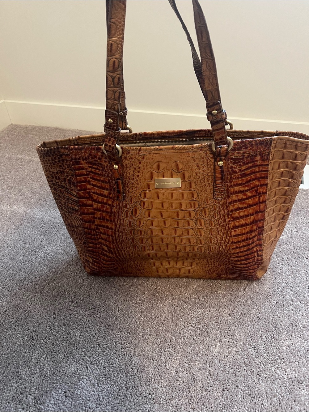 Brahmin Brown Croc-Embossed Leather Tote